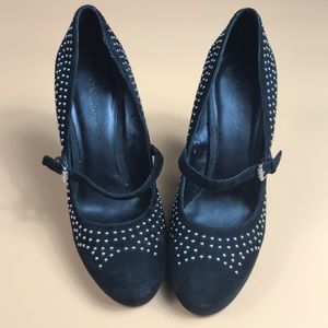 BCBG women’s leather studded heels with strap